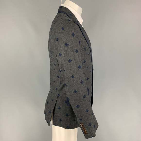 GUCCI Regular Charcoal Navy Royal Bee Embroidery Wool Sport Coat - Picture 2 of 7